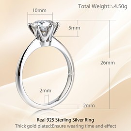 VAXOJEL Moissanite Engagement Ring for Women，2ct D Color VVS1 Lab Created Diamond Round Cut Wedding Band S925 Sterling Silver with 18K Gold Plated Anniversary Promise Ring（4）