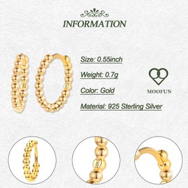 MOOFUN Small Ball Bead Earrings Silver 925 Hoop Earrings Size 14 mm Earring Women's Earrings Hoop Earrings for Mum Best Friend Teenager Girls Sister Women Gift Birthday Gift, Sterling silver