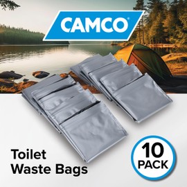 Camco Toilet Waste Bags - Features a Biodegradable Powder & Leak Proof Double Bag Design - Great for Camping, RVing, Hiking, or Boating - 10-Pack (41548)