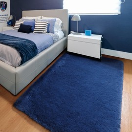 ONASAR Machine Washable Navy Area Rug for Bedroom Living Room, 4x6 Blue Fluffy Indoor Bedside Floor Rugs, Ultra Soft Plush Shaggy Carpet for Nursery Kids Boys Teen Dorm Home Office Decor