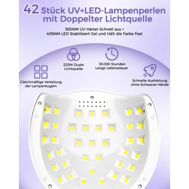 Nailgirls UV Lamp for Gel Nails, 220 W UV Lamp Nails, 4 Timers, 42 Beads, LED Lamp Nails, Automatic Infrared Sensor, LCD Display, Nail Lamp, Nail Dryer for Gel Fingernails, Toenails