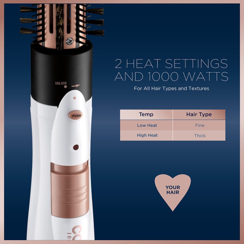 Conair Double Ceramic 3-in-1 Hot Air Brush, 1000W, Interchangeable 1¼"