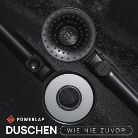 POWERLAP Shower Head with Filter & Mounting Tool, PP Cotton Filter Shower Head for Purified & Softer Water, Booster Mode for the Perfect Water Pressure in Your Shower (Matt Black)