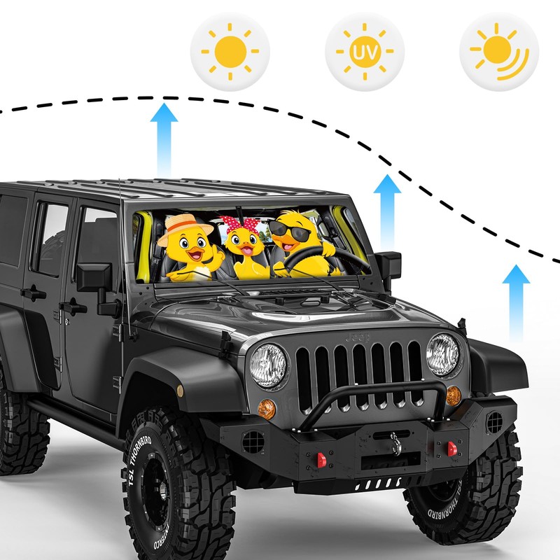 DaisyInner Duck Windshield Sun Shade Compatible with Jeep Jl Jlu