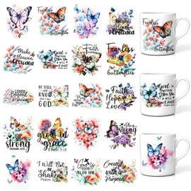 ktxaby 20 Stück UV DTF Cup Wraps 16oz Transferaufkleber Schmetterling Text Wasserdichtes Transferpapier Glasbecher Dekoration für DIY Bastelarbeiten Geschenke Veranstaltungen