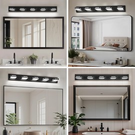 Donrao 40-Inch 5-Light LED Modern Black Bathroom Vanity Light Fixtures Over Mirror, Bathroom Lighting Fixtures with Cool White 6000K, Vanity Wall Lights for Bath Restroom Powder Room