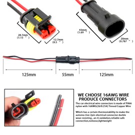 Shengbowi 2 Pin Waterproof 12v Wire Harness Connector 16-20AWG Quick Disconnect Series Automotive Way Car Electrical Marine Truck Boat Motorcycle Male Female Connections Plug