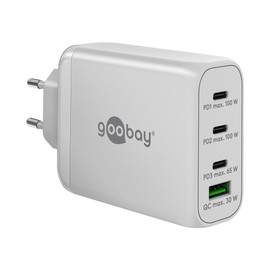 goobay 65556 Multiport Power Delivery USB C 100 W Charger/Compact Ultra-Fast Power Supply for 4 Devices/Quick Charge USB Port/White