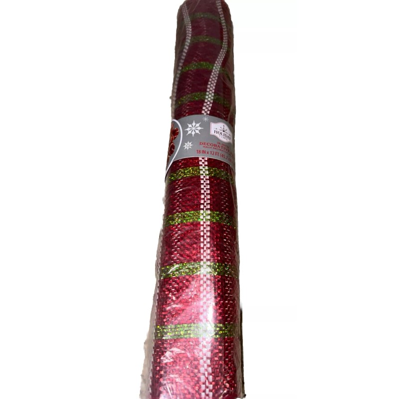 Holiday Time 18-inch Decorative Mesh 18in X 12ft Red/white/ Mint