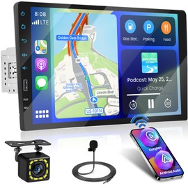 Fuluku 9 Inch Touch Screen Single Din Wireless Carplay Radio with Android Auto, Upgrade Car Stereo with Bluetooth USB EQ FM SWC Mic Backup Camera