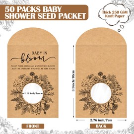 Fumete 50 Pack Baby Shower Party Favor Baby in Bloom Packet Kraft Bags with Window Envelopes Resealable Organizer Storage Bag for Gender Reveal Party