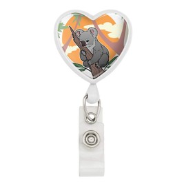 Koala Resting on Eucalyptus Tree Heart Lanyard Retractable Reel Badge ID Card Holder - White