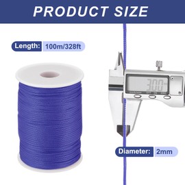 sourcing map 2mm Polypropylene Rope Braided Ropes, 100m Nylon Rope Hollow Utility Cord for Clothesline, Camping, Hiking, Outdoor, Dark Blue