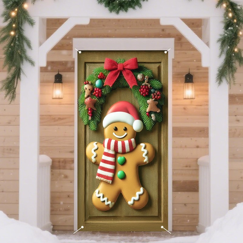 Nuxovilar Christmas Gingerbread Man Door Cover Banner 35x71 In Polyester