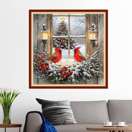 Funxvoot Stamped Cross Stitch Kits for Beginners or Adults Embroidery Starter Patterns | DIY Printed Cross Stitch Kits Needlepoint for Adults or Kids 11CT-Christmas Bird Snow Scene 18x18 inch