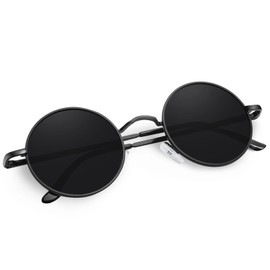 Polarised Round Sunglasses Thickened Temples, Spring Hinges, UV400 Protection Retro Circle Metal Frame Glasses for Women Men