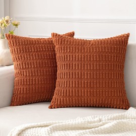 MIULEE Pack of 2 Corduroy Decorative Throw Pillow Covers 16x16 Inch Soft Boho Striped Pillow Covers Modern Farmhouse Home Decor for Sofa Living Room Couch Bed Rust