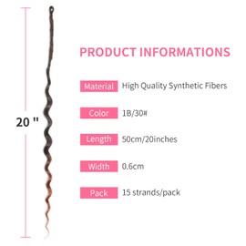 Curly Ended Thin 0.6cm Dreadlock Extensions 20 Inch Synthetic Wavy Dreadlocks SE Dreadlock Extensions Soft Pre-looped Dreads 15 Strands