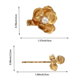8PCS Vintage Gold Hair Clips with Pearl 2 Styles Decorative Flower Hair Pins Retro Metal Bobby Pins for Women Girls Styling Elegant Floral Non Slip Hair Accessories