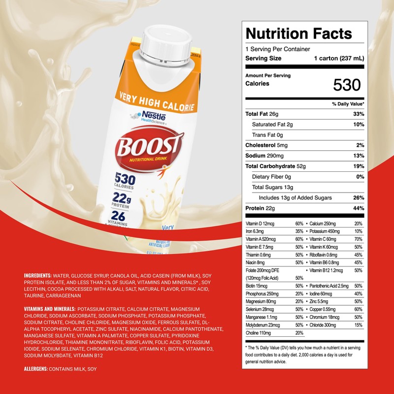 Boost Very High Calorie Vanilla Nutritional Drink – 22g Protein,