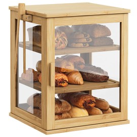 WOWLIVE Bamboo Bread Box for Kitchen Countertop, Large 3 Layers Bread Storage Container for Homemade Bread with Window, Farmhouse Breadbox Organizer for Kitchen, Cabinet, Pantry (Natural, Extra Large)