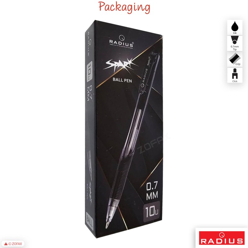 RADIUS Spark Retractable Ballpoint Pens, BLACK, Fine Point (0.7mm), Pack