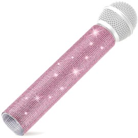 Facmogu Pink Microphone Decorative Sleeve, Wireless Microphone Cover, Pretend Glitter Bedazzled Microphones Sleeve, Sparkly Bling Rhinestones Mic Cover for Disco Stage Party & TV Show -Mic Not Include