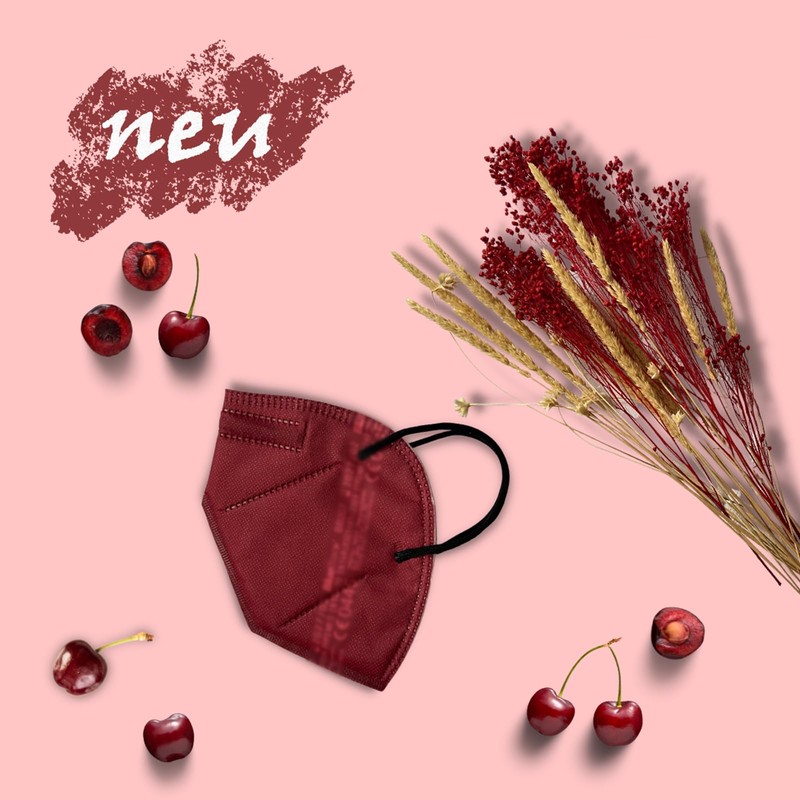TubeRoo FFP2 Mask Dark Red Bordeaux Cherry Red Pack of