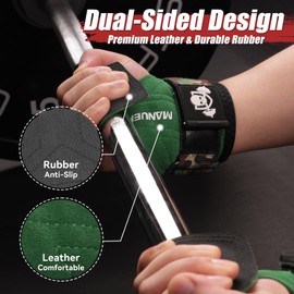 Double Layer Leather Weight Lifting Straps, Premium Gym Straps for Deadlifts and Pull Ups, Padded Support Wrist Straps for Men Women (Pair)