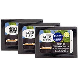 NEEM ERFRE  Pack de 3 jabon de carbon activado 150g natural para cuerpo y cara sin parabenos ni petrolatos