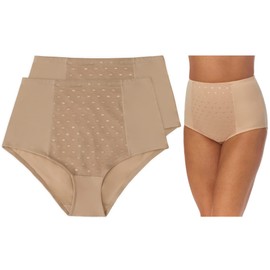 ELLEN TRACY Company Women's Underwear Classic Comfort Brief with Extra Tummy Hold 2 Pack Panties - Sunbeige, Medium