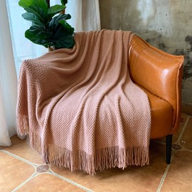 LOMAO Knitted Throw Blanket with Tassels Bubble Textured Lightweight Throws for Couch Cover Home Decor (Black, 50x60)