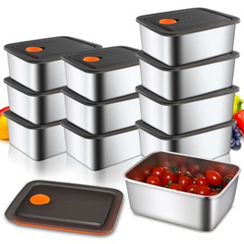 clamder 10 Set Stainless Steel Food Storage Containers with Lids, Reusable Metal Meal Prep Containers, Leak-Proof Stackable Storage Boxes, Dishwasher and Freezer Safe, Durable Bento Snack Boxes(20oz)