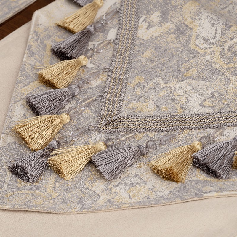 TOPLUXE Table Runner with Handmade Tassels, Luxury Damask Table Runner