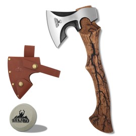 13.8" Hatchet Axe, Camping Hatchet with Lichtenberg Pattern Wood Handle, 1065 High Carbon Steel Chopping Axe with Leather Sheath and Axe Sharpening Stone for Gardening and Outdoor Survival