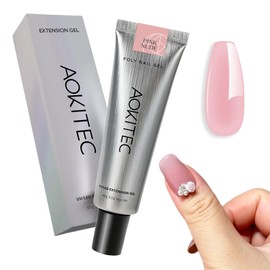 Aokitec Pink Poly Nail Gel HEMA Free - 60g Poly Extension Gel Natural Nail Strengthen Gel Long-lasting Poly Hard Gel for Nails, Easy to Use, Healthy Nail Art