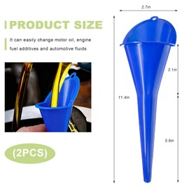 2 PCS Oil Funnel, Multi-Purpose Plastic Long Neck Automotive Fuel Funnels, Universal Spill-Proof Engine Funnels for Filling Lubricants Water Diesel Gas, Car Accessories (Blue)