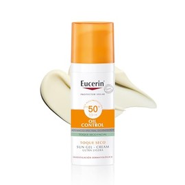 Eucerin Protector solar facial efecto mate toque seco Oil Control 50 ml, matificante control brillo 12h con antioxidantes