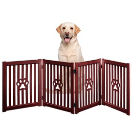 Trimate: 4 Panel Dog Gate - Mahogany - Foldable Wooden Freestanding Pet Gate, 80" L x 23.6" H, for Doorways, Halls & Stairs, 360 Degree Rotated Hinges