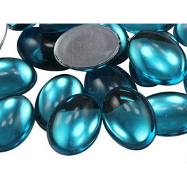 25x18mm Flat Back Oval Acrylic Cabochons Rhinestones Plastic Gems Embellishments for Crafts, Costumes, Card Invitations, Jewelry, Cosplay - 20 Pcs (Blue Aqua .QR)