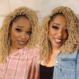 Toyotress Yanky Twist Crochet Hair - 10 Inch 2 Packs (30 Strands/Pcs) Fluffy Spring Mini Twist Passion Twist, Honey Blonde Pre-Looped Crochet Braids Braiding Hair (10 Inch, F27/613-2P)