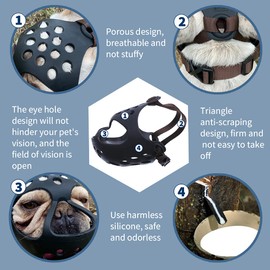 Short Snout Dog Muzzle, Soft Silicone Flat Faced Muzzle for French Bulldog Shih Tzu and Pug for Biting Chewing Licking and Grooming, Allows Panting (L, Black)