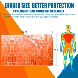 ANLOKE Emergency Blankets Mylar Thermal Blanket (4 Pack) of Gigantic Space Blanket 82 * 52 in. Survival Blankets Heavy Duty Camping Gear,First Aid, Silver+Orange