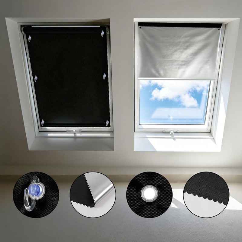 NUTKIT 96*100 CM Blackout Blind Suction Cup Curtain, 420D Waterproof