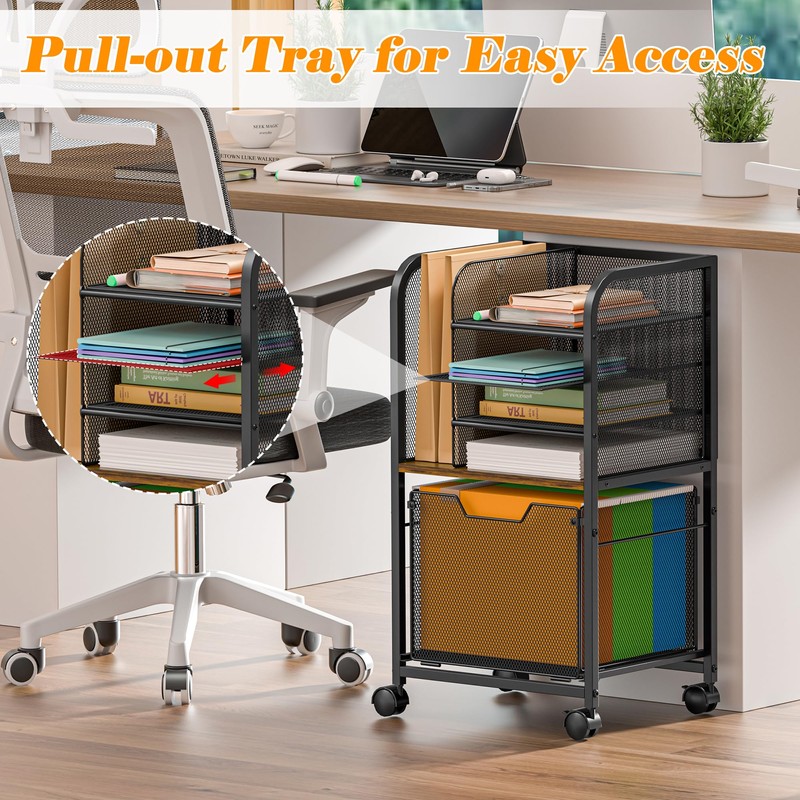 5-Tier Rolling File Cart with Drawers, File Cabinet Organizer for