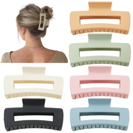 Sisiaipu Sisiaipu 4 Inch Big Hair Claw Clips 6 Pcs Large Claw Clips for Thick Hair Square Hair Clips for Women Rectangle Hair Clips Nonslip Acrylic Banana Jaw Clips Hair Accessories for Girls -Light