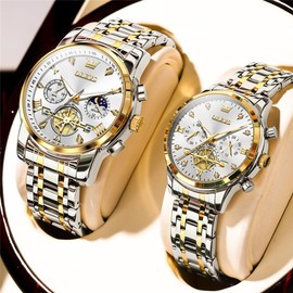 OLEVS Couple Watch His and Her Set Matching Watch Mens Womens Diamond Romantic Valentine’s Day Chronograph