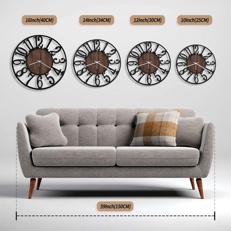 Maxstar Wall Clock Battery Operated,Silent Non-Ticking Modern Rustic Metal Round
