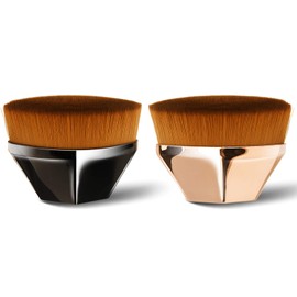 Endoto® Pack of 2 Foundation Brushes, Make-Up Brushes, Kabuki Flat Top Face Brush, Blush Brush, Foundation Wonder Brush for Mixing Liquid, Cream, Concealer Premium (Black + Pink)