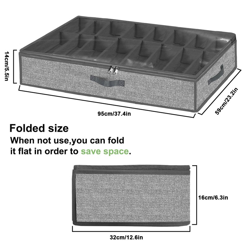 32 Pairs Shoe Organizer Under Bed, Underbed Shoe Storage Boxes